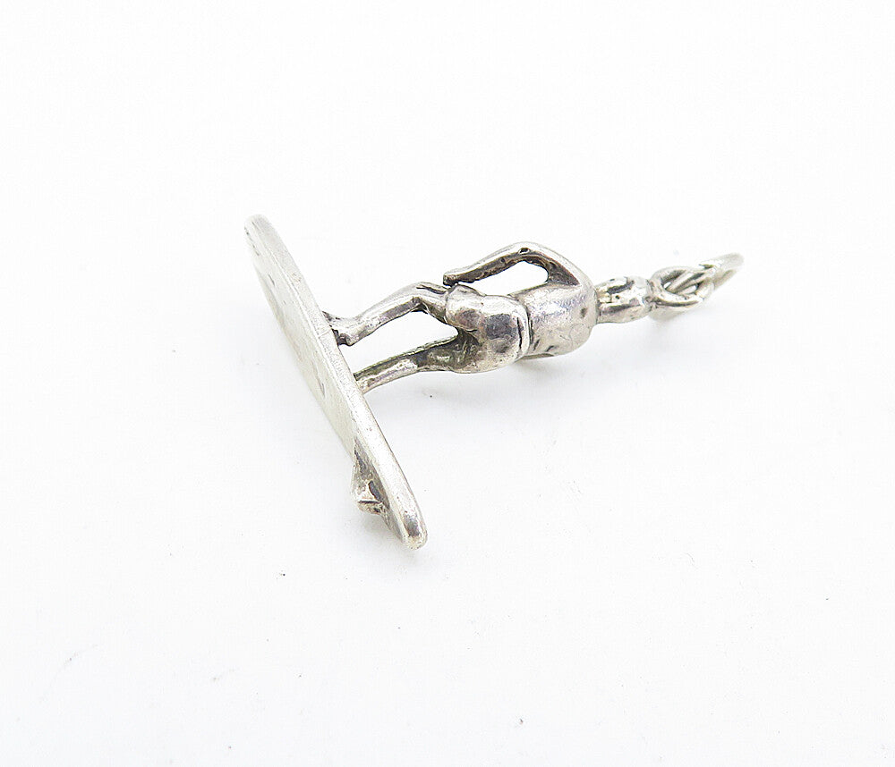 925 Sterling Silver Vintage Petite Sculpted Surfer Man Drop Pendant PT4796