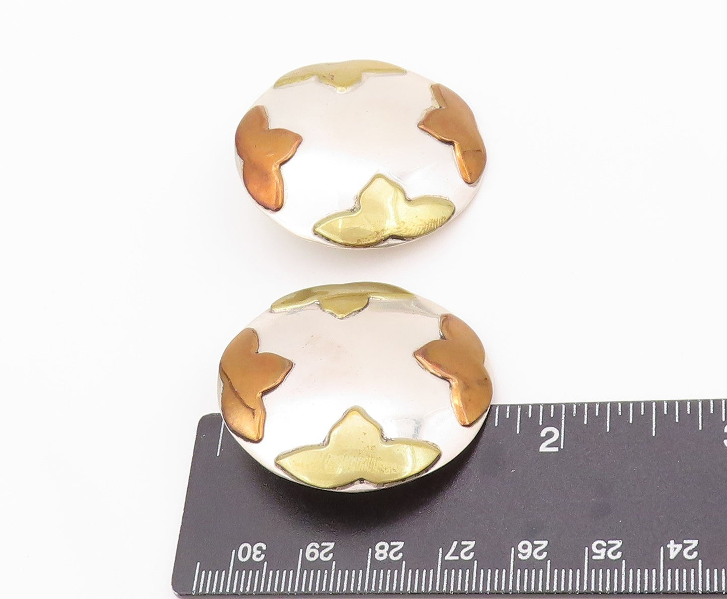 925 Sterling Silver Vintage Earrings MEXICO Designer Floral Carved Disk EG13479