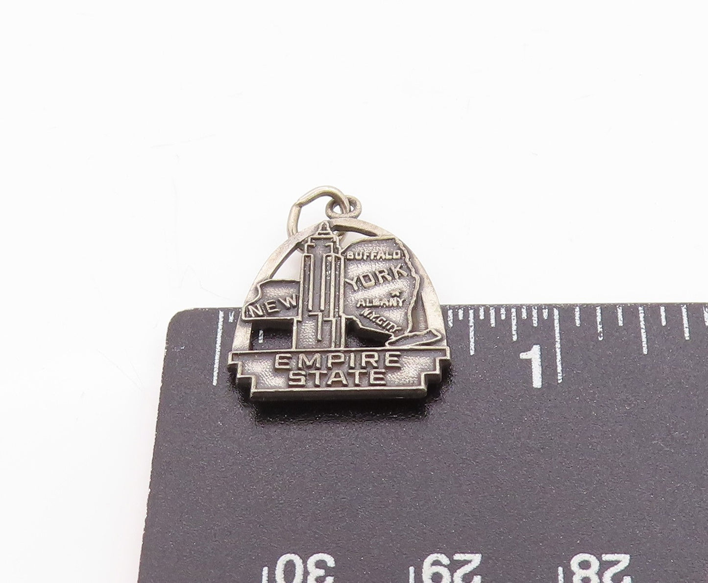 925 Sterling Silver Vintage Pendant New York Empire State Souvenir Charm PT24679