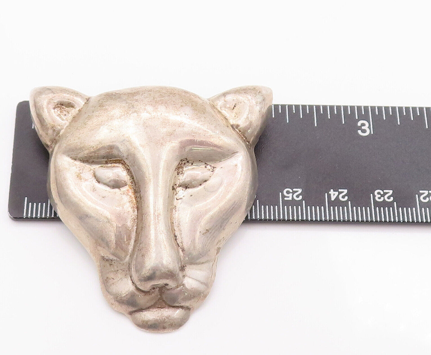 925 Sterling Silver Vintage Brooch Pin MEXICO Cutout Carved Tigre Face BP10791