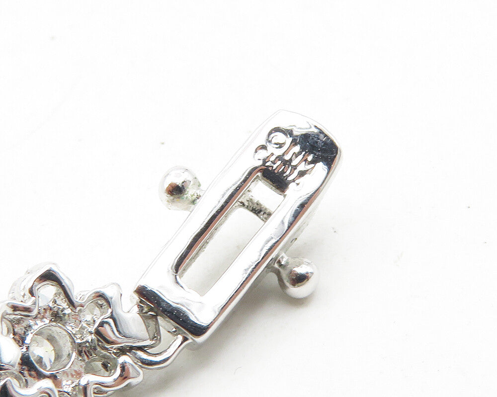 925 Sterling Silver Cubic Zirconia Floral Bar Link Chain Bracelet BT4248