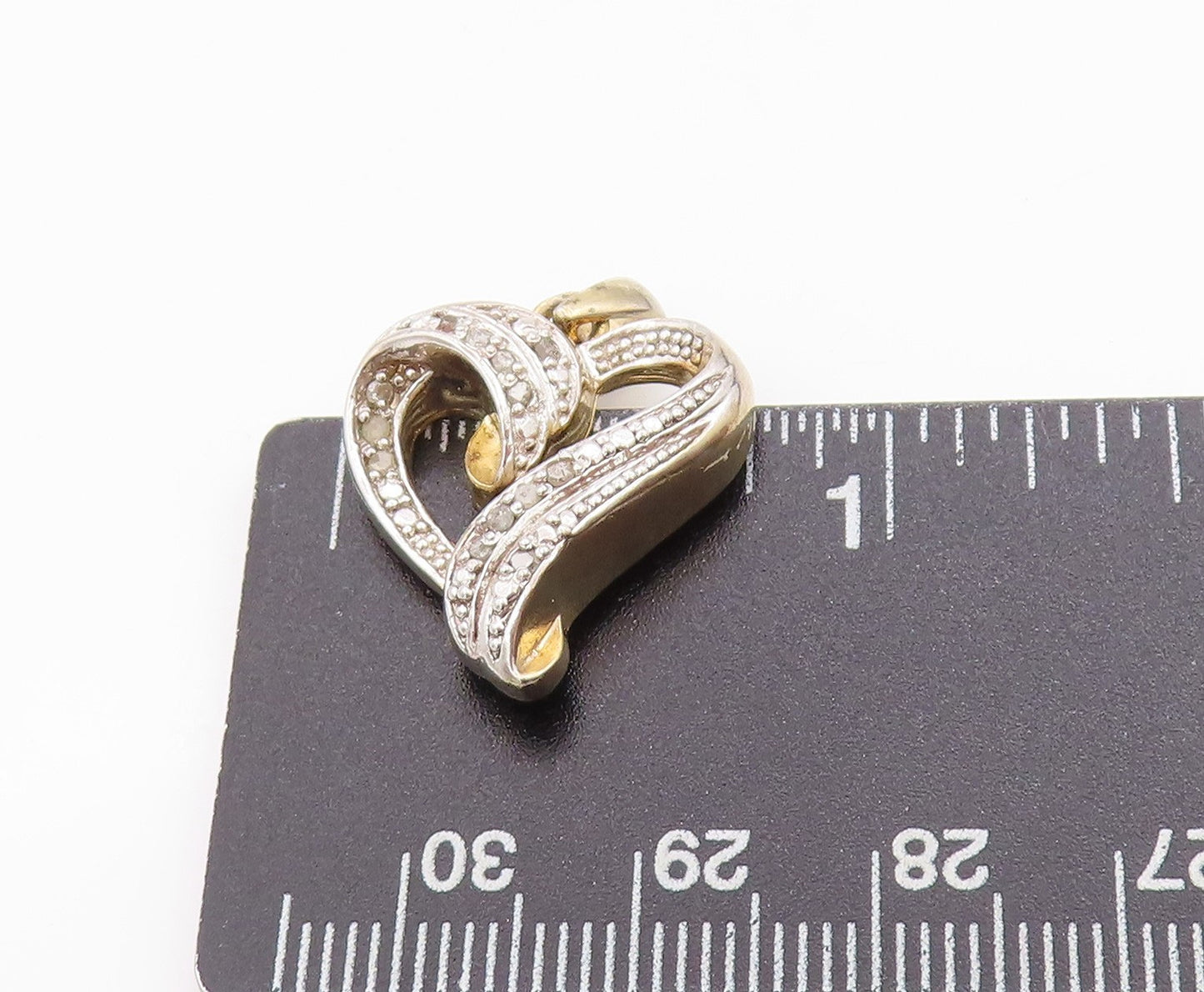 925 Sterling Silver Vintage Pendant Gold Plated Real Diamonds Love Heart PT24954