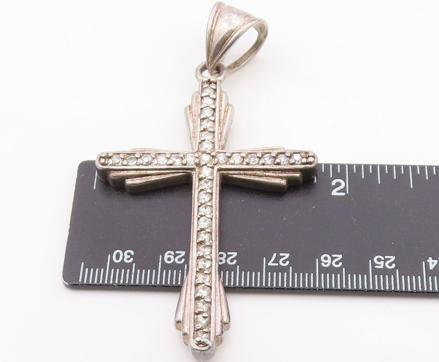 925 Sterling Silver Vintage Cubic Zirconia Religious Cross Pendant PT16746