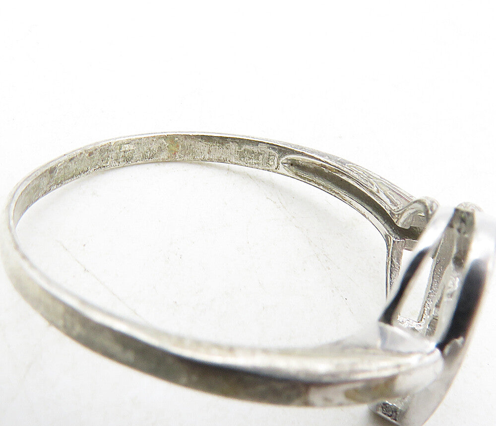 925 Sterling Silver Vintage Genuine Diamond Heart Band Ring Sz 9.5 RG9095
