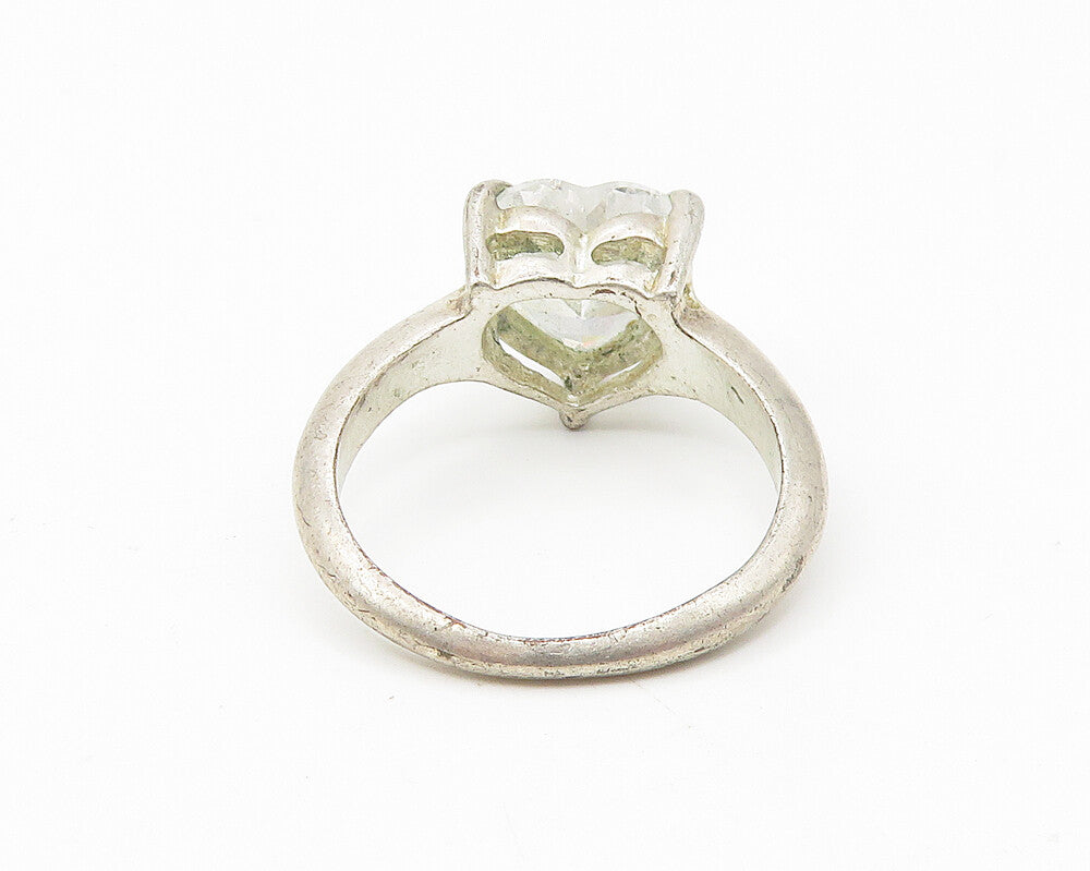 925 Sterling Silver Cubic Zirconia Love Heart Solitaire Ring Sz 8.5 RG11035