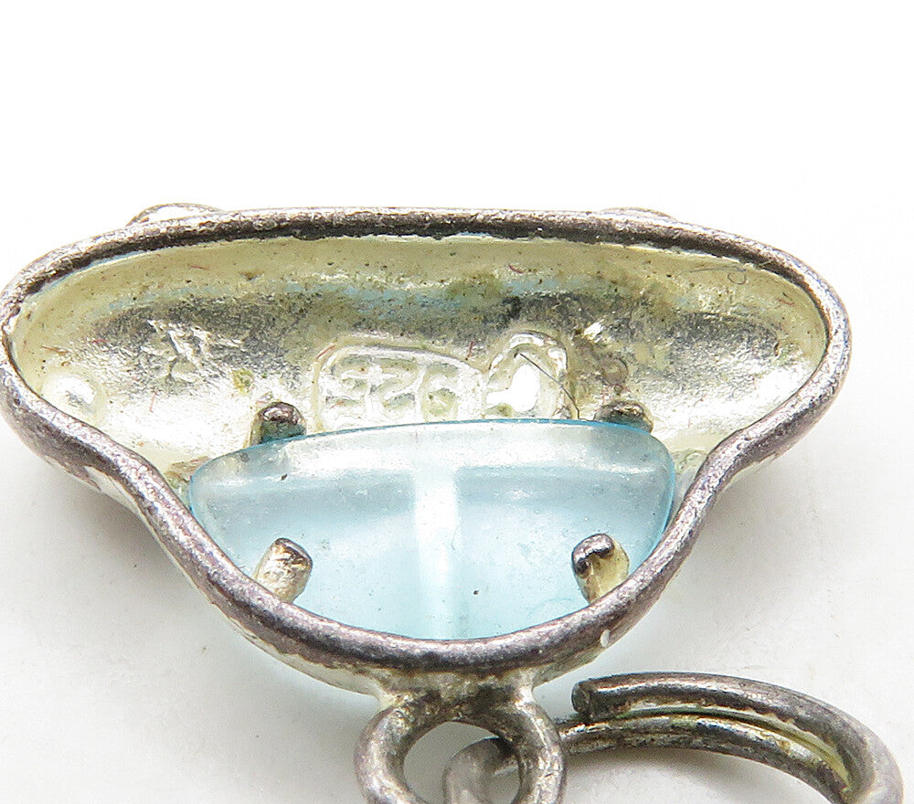 925 Sterling Silver Vintage Aquamarine Petite Buggy Car Pendant PT12808