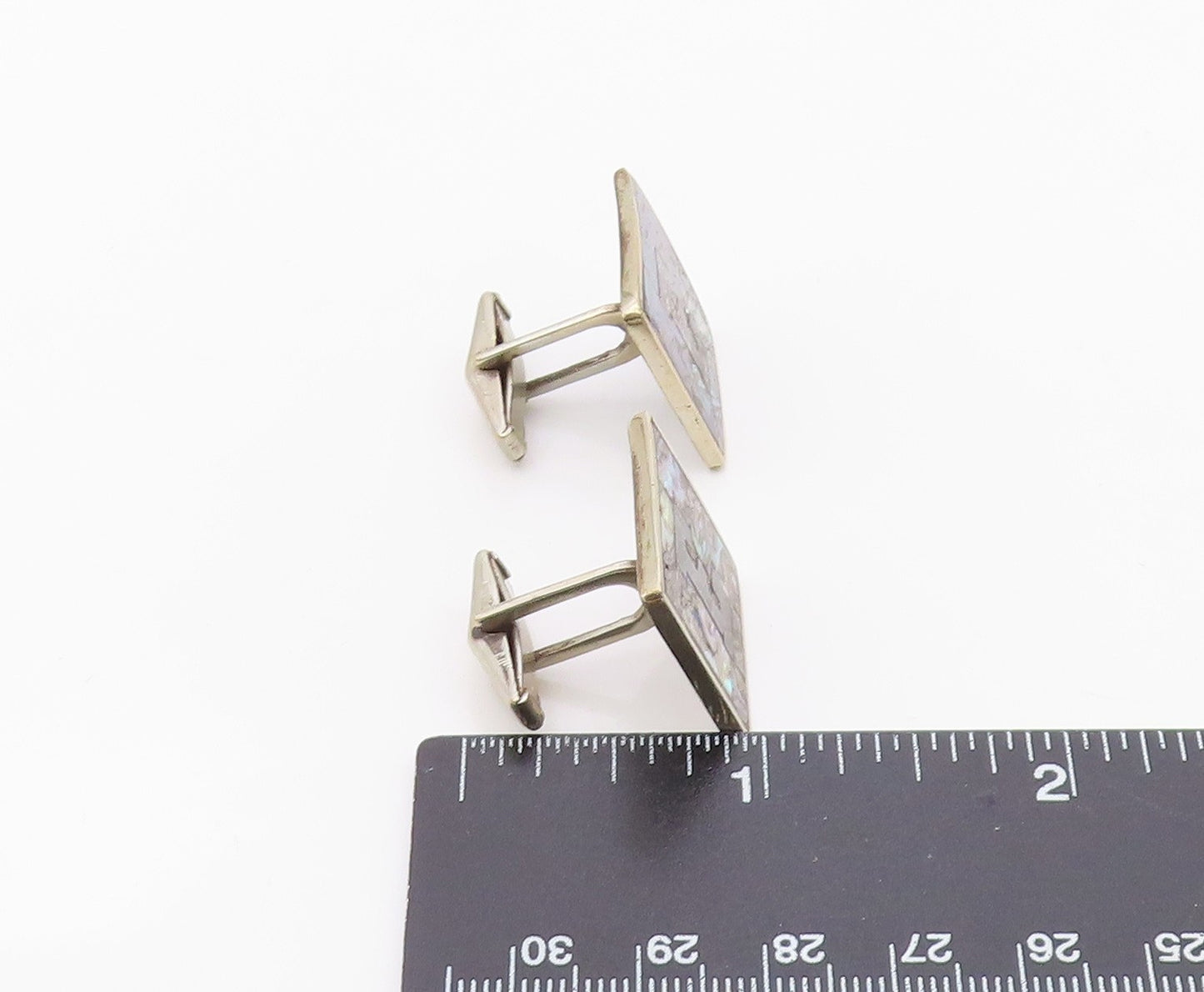 MEXICO 925 Silver Vintage Inlaid Abalone Initial E Square Cufflinks TR3370