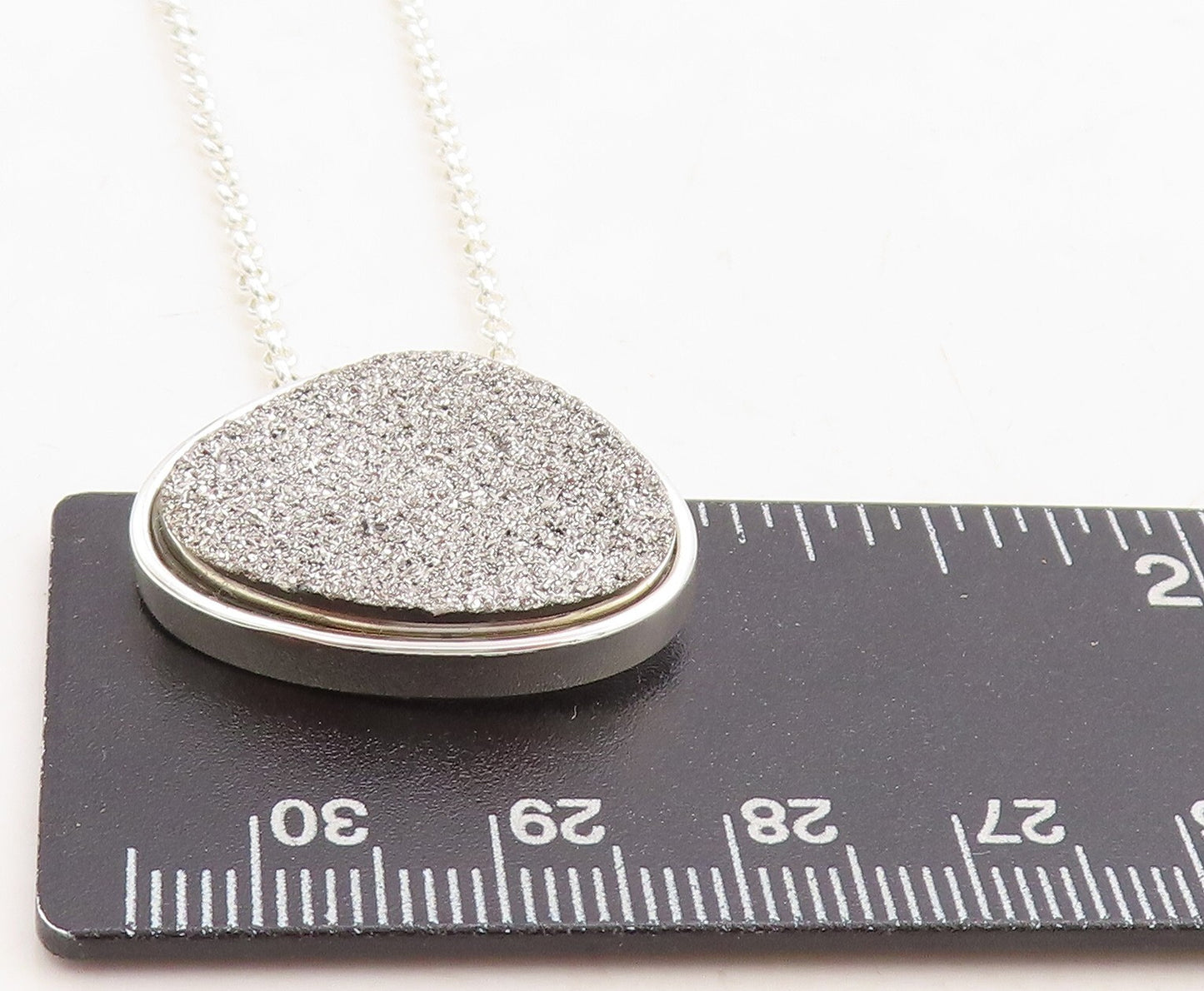 925 Sterling Silver Druzy Stone Shiny Polished Thin Chain Necklace NE2040