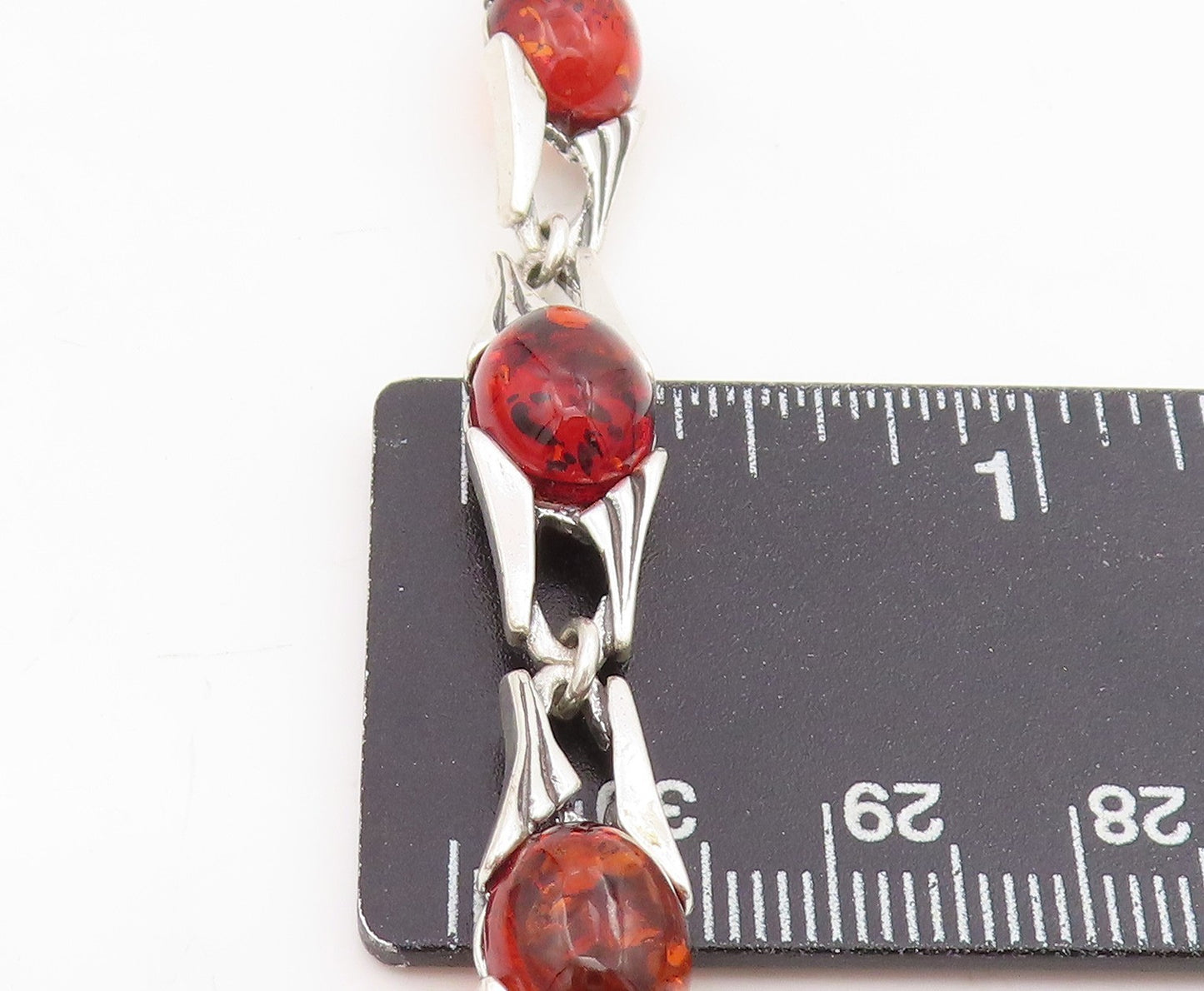 925 Sterling Silver Vintage Bracelet Cabochon Honey Amber Link Chain BT11536