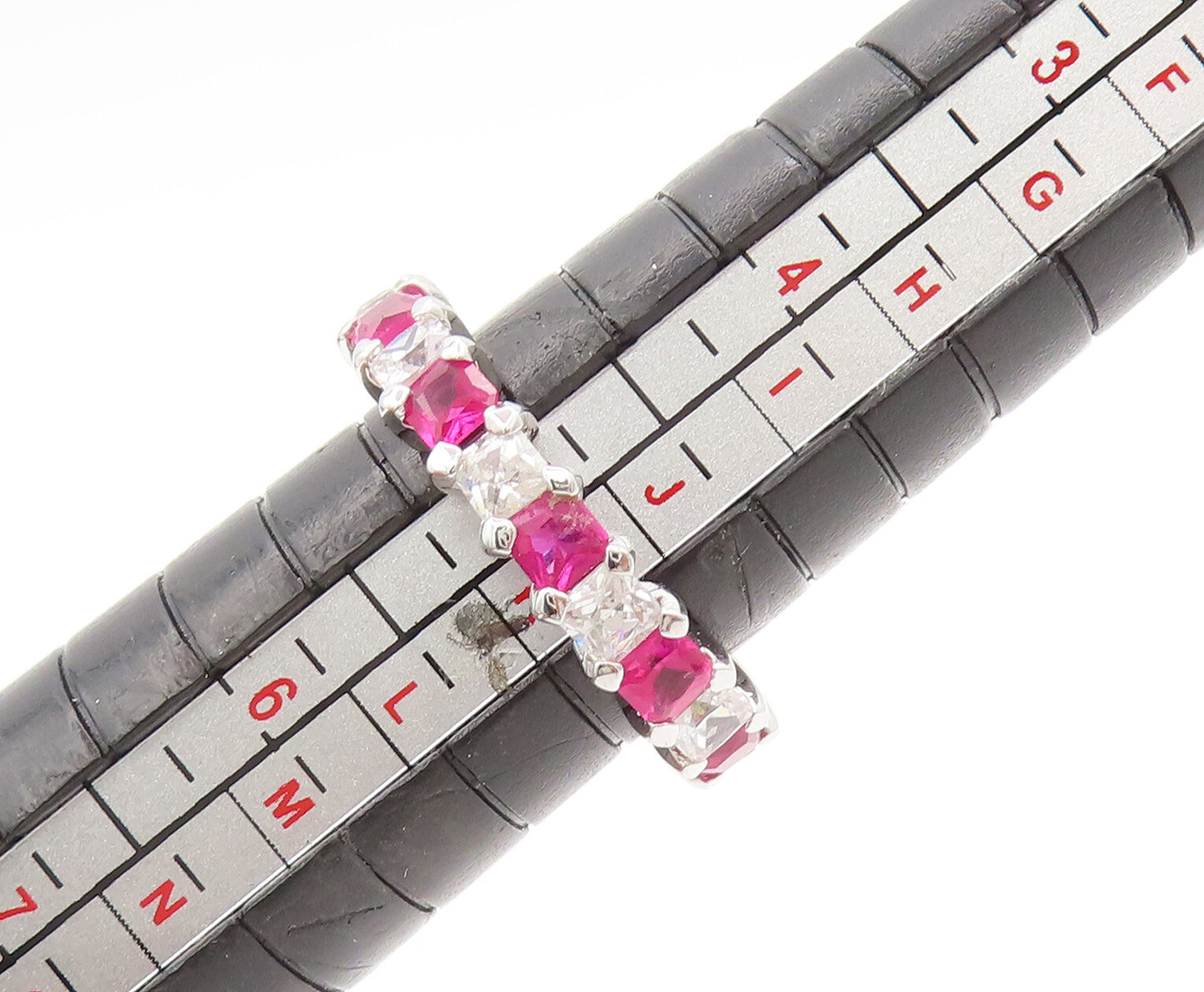 925 Sterling Silver Vintage Minimalist White Pink CZ Band Ring Sz 5 RG27248