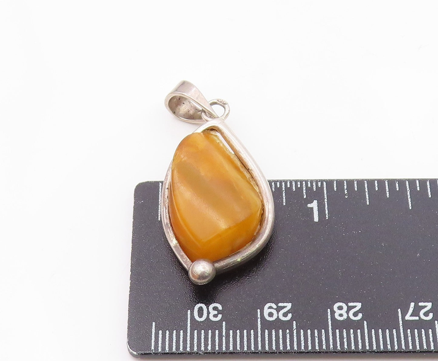 925 Sterling Silver Vintage Egg Yolk Amber Drop Pendant PT19967