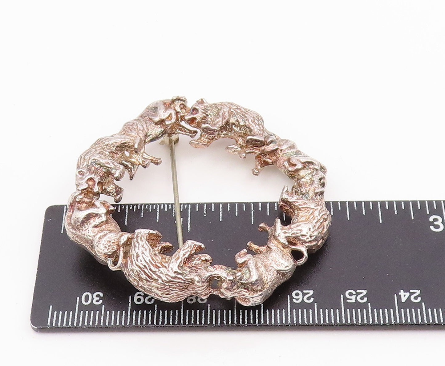 DESIGNER 925 Silver Vintage Circle Of Bears Animal Motif Brooch Pin BP8368
