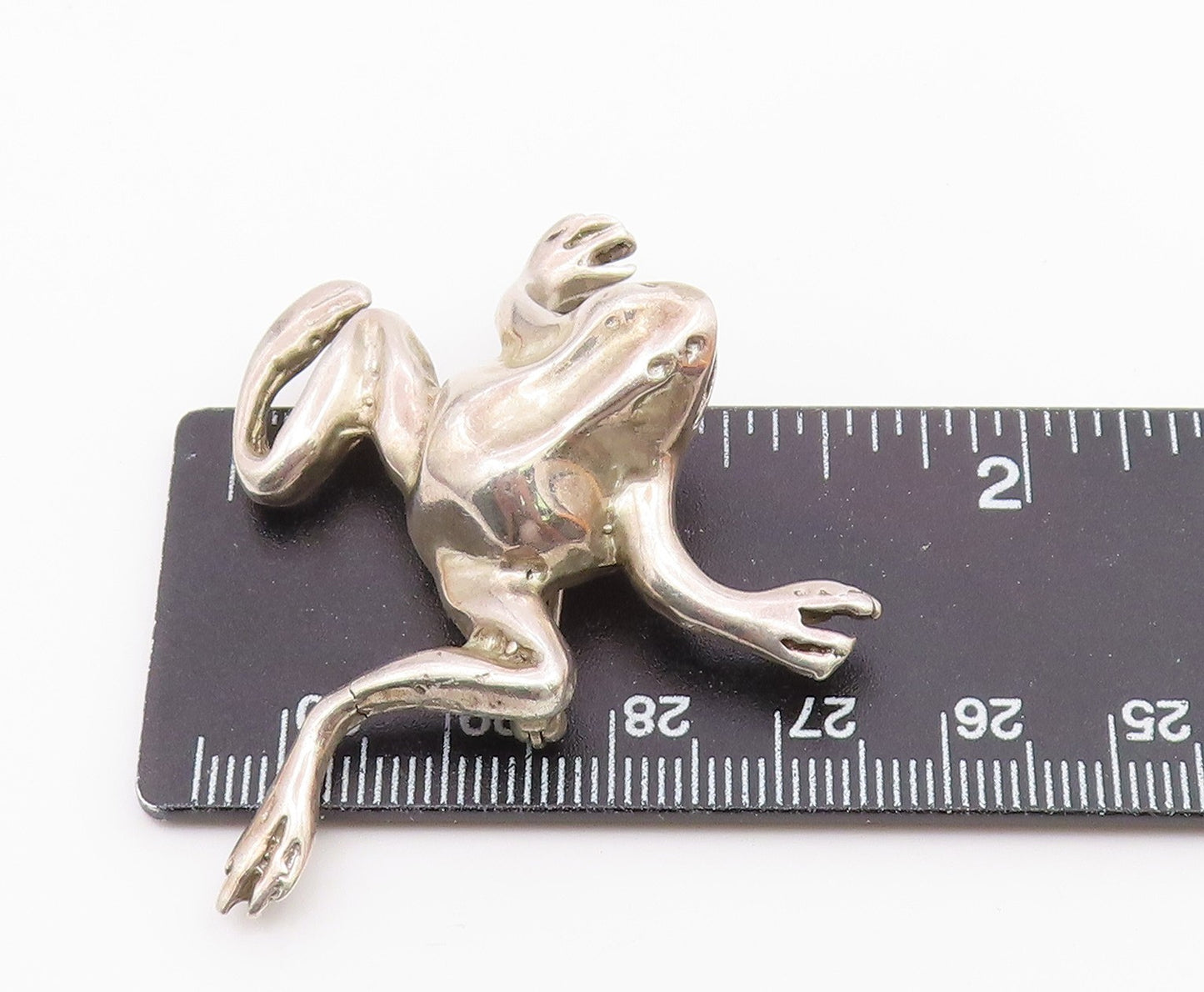 925 Sterling Silver Vintage Carved Open Mouth Frog Brooch Pin BP9632