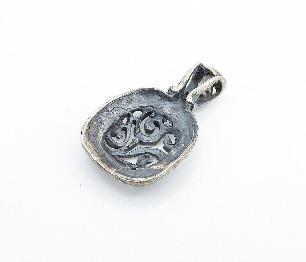 925 Sterling Silver Vintage Open Swirl Dome Twist Detail Drop Pendant PT4225