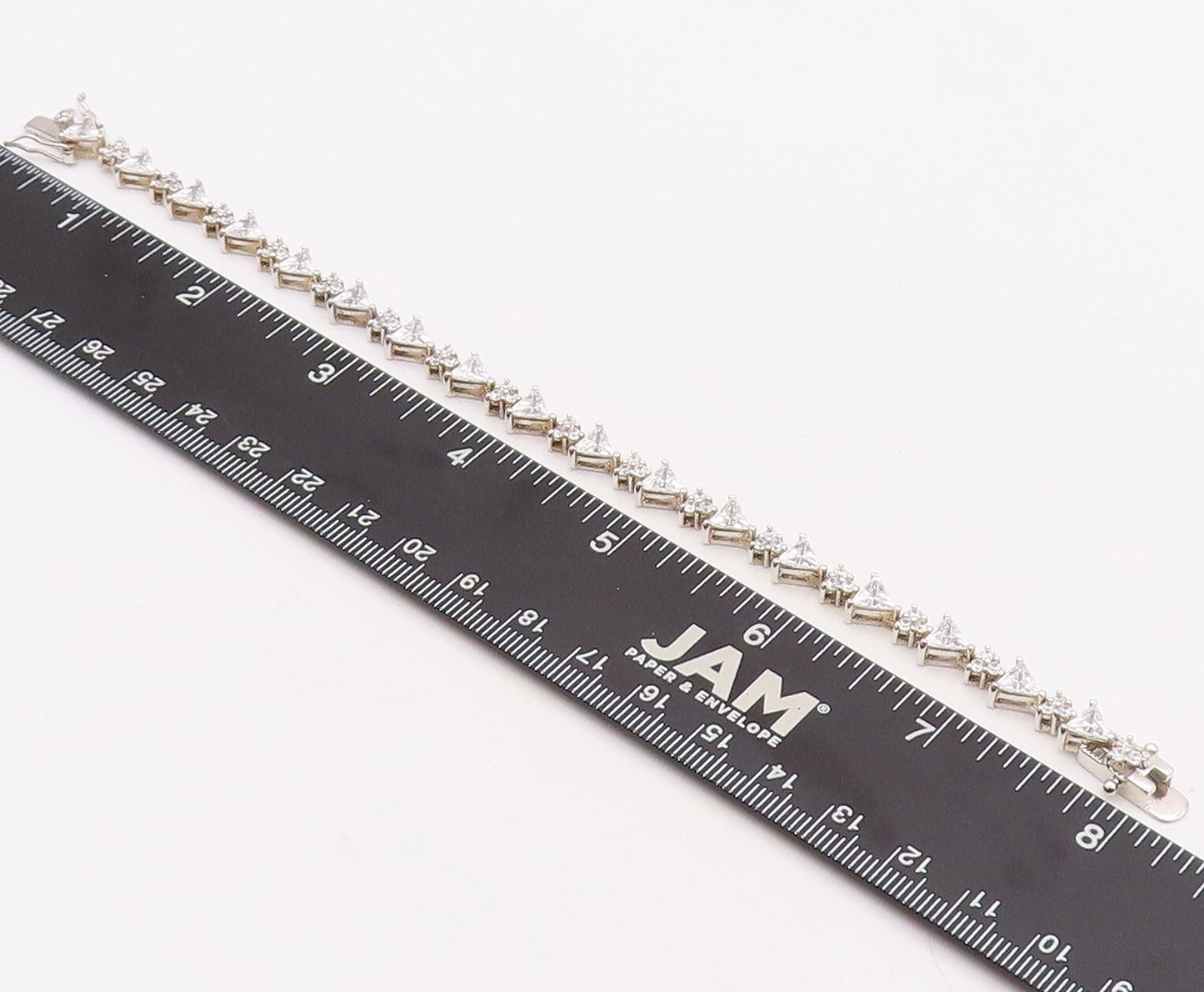 925 Sterling Silver Vintage Bracelet Triangle & Round Cut Topaz BT10858