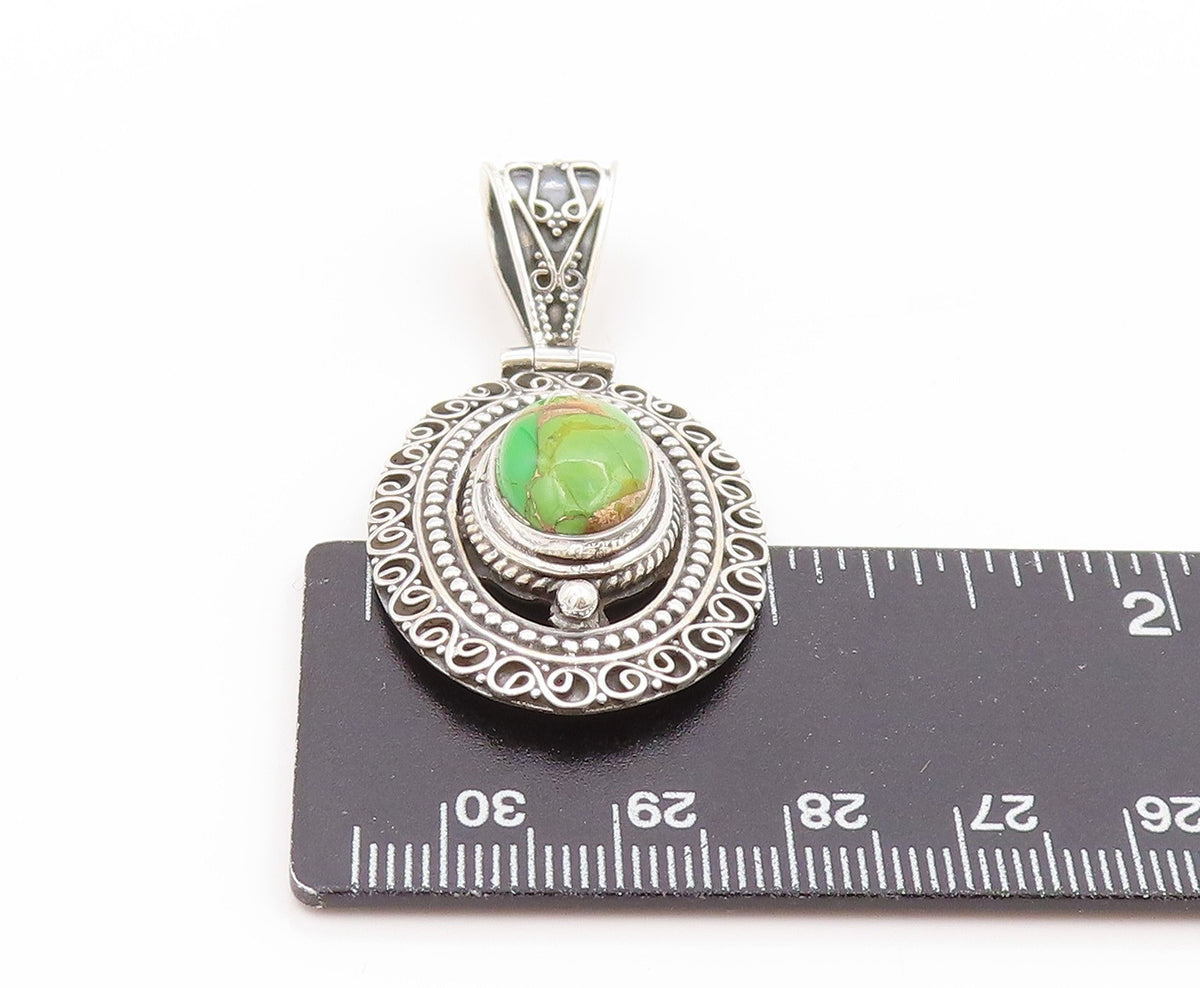 925 Sterling Silver Vintage Pendant Cabochon Turquoise Intricate Locket PT25837