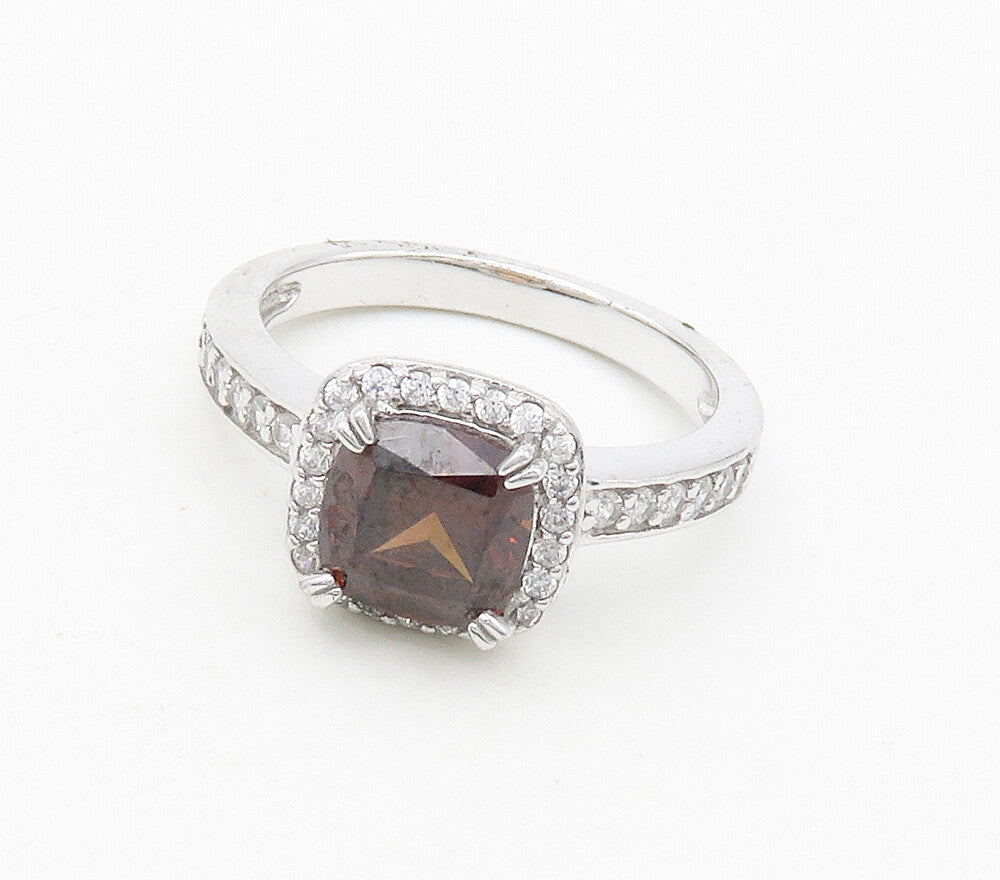 925 Sterling Silver Shiny Topaz Solitaire With Accents Ring Sz 7 RG16630