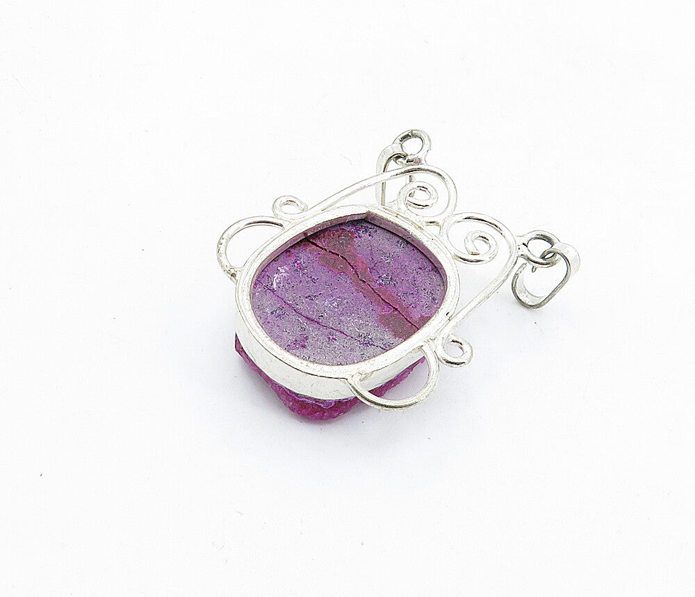 925 Sterling Silver Vintage Druzy Magenta Agate Swirl Drop Pendant PT3953
