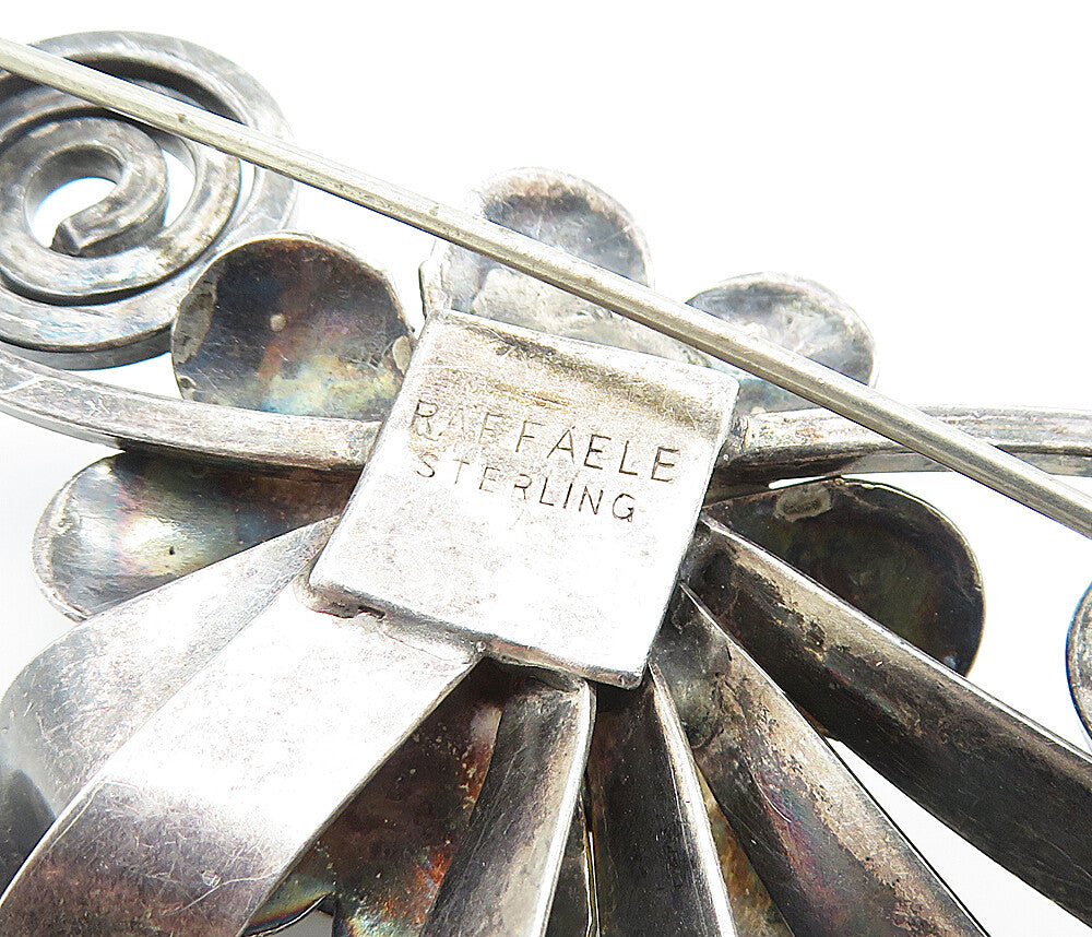 RAFFAELE 925 Silver Vintage Oxidized Flower Ribbon Bow Brooch Pin BP2663