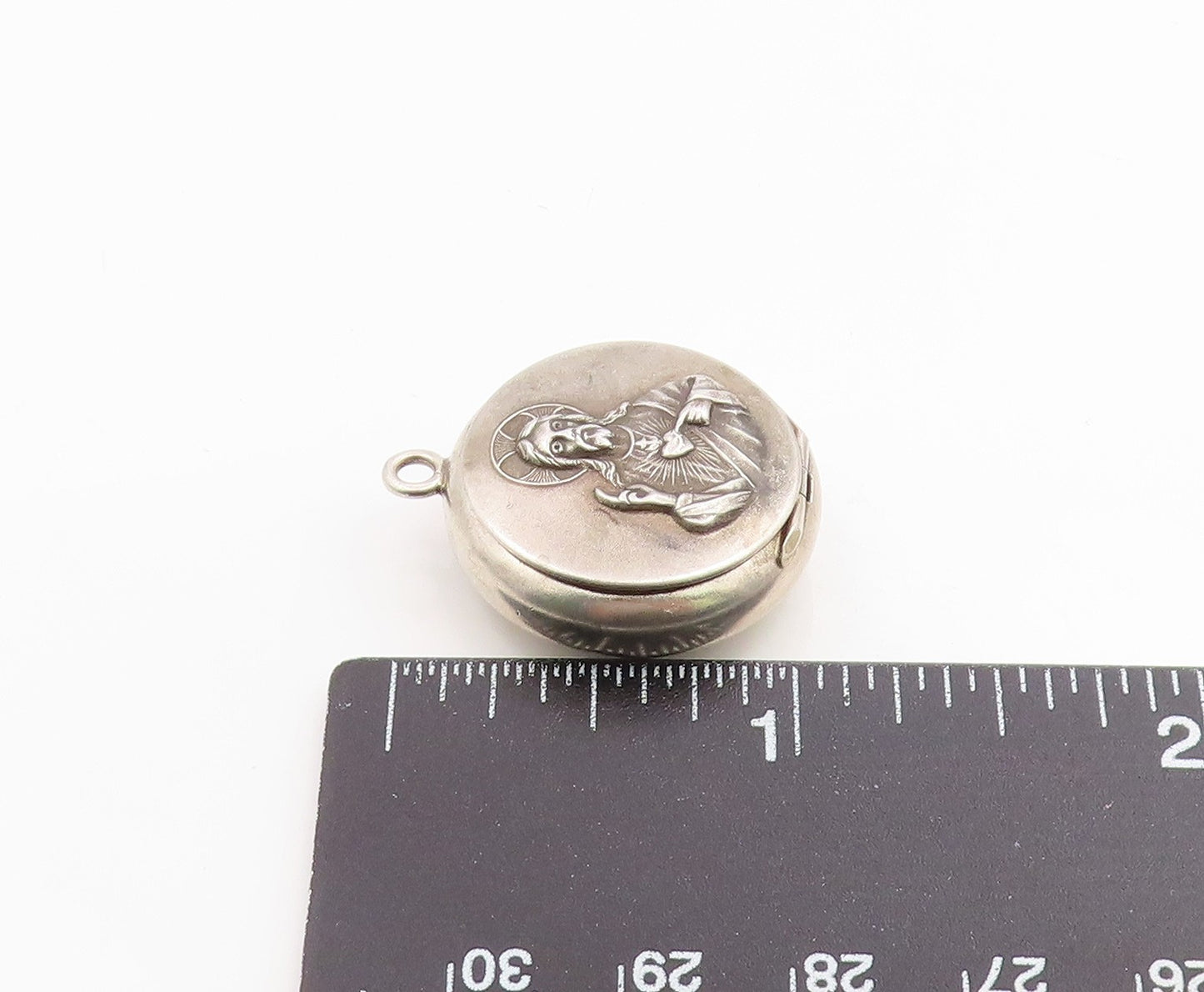 925 Sterling Silver Vintage Pendant Sacred Heart Of Jesus Medal OPENS PT26271