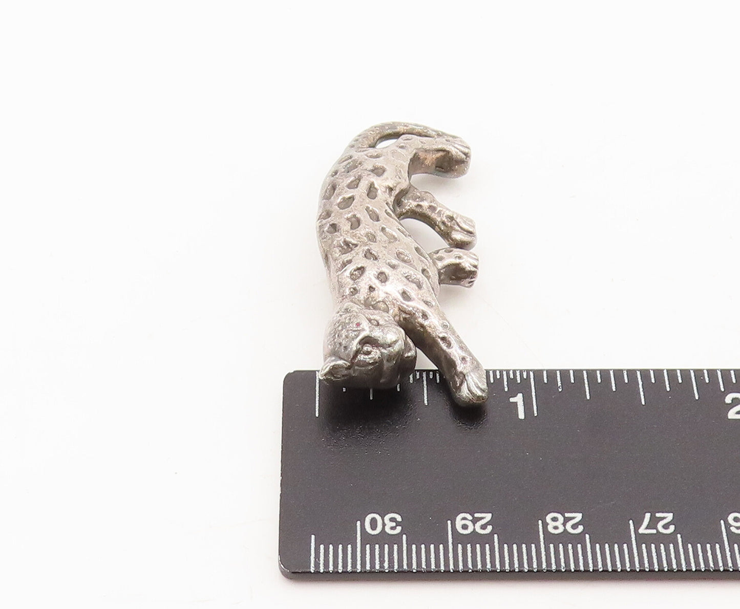 925 Sterling Silver Vintage Brooch Pin 3D Carved Puffed Walking Leopard BP10608