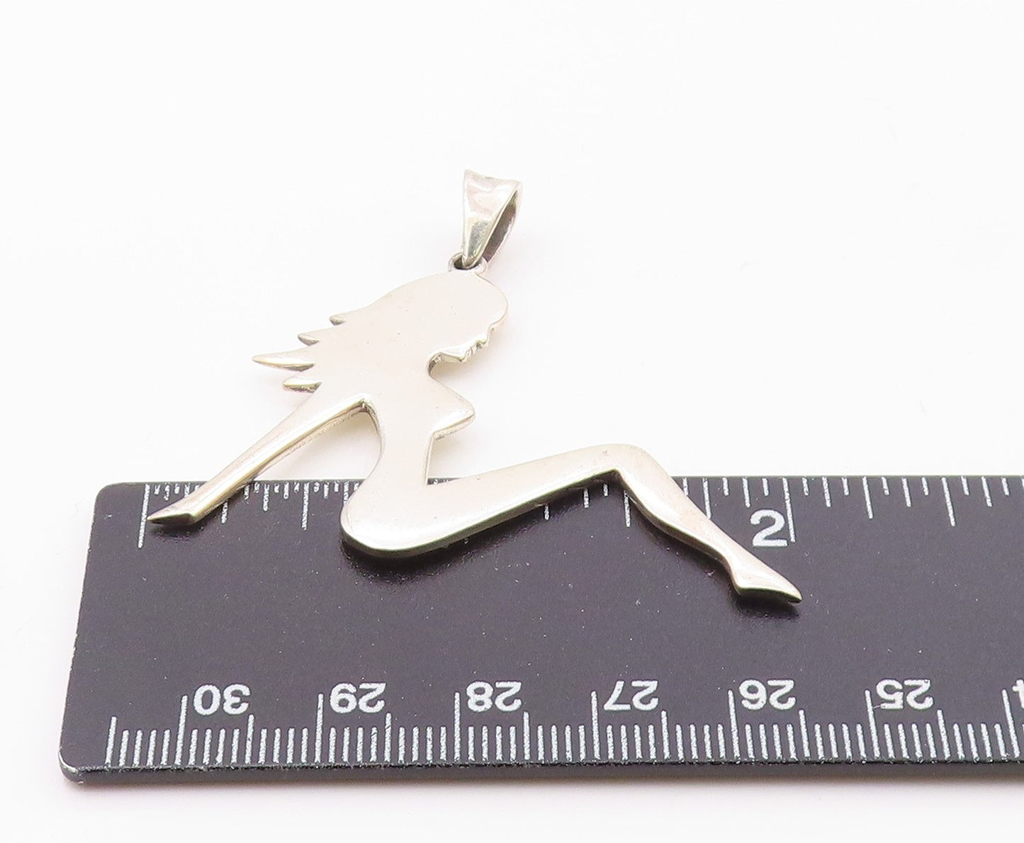 925 Sterling Silver Vintage Modernist Woman Silhouette Shiny Pendant PT9940