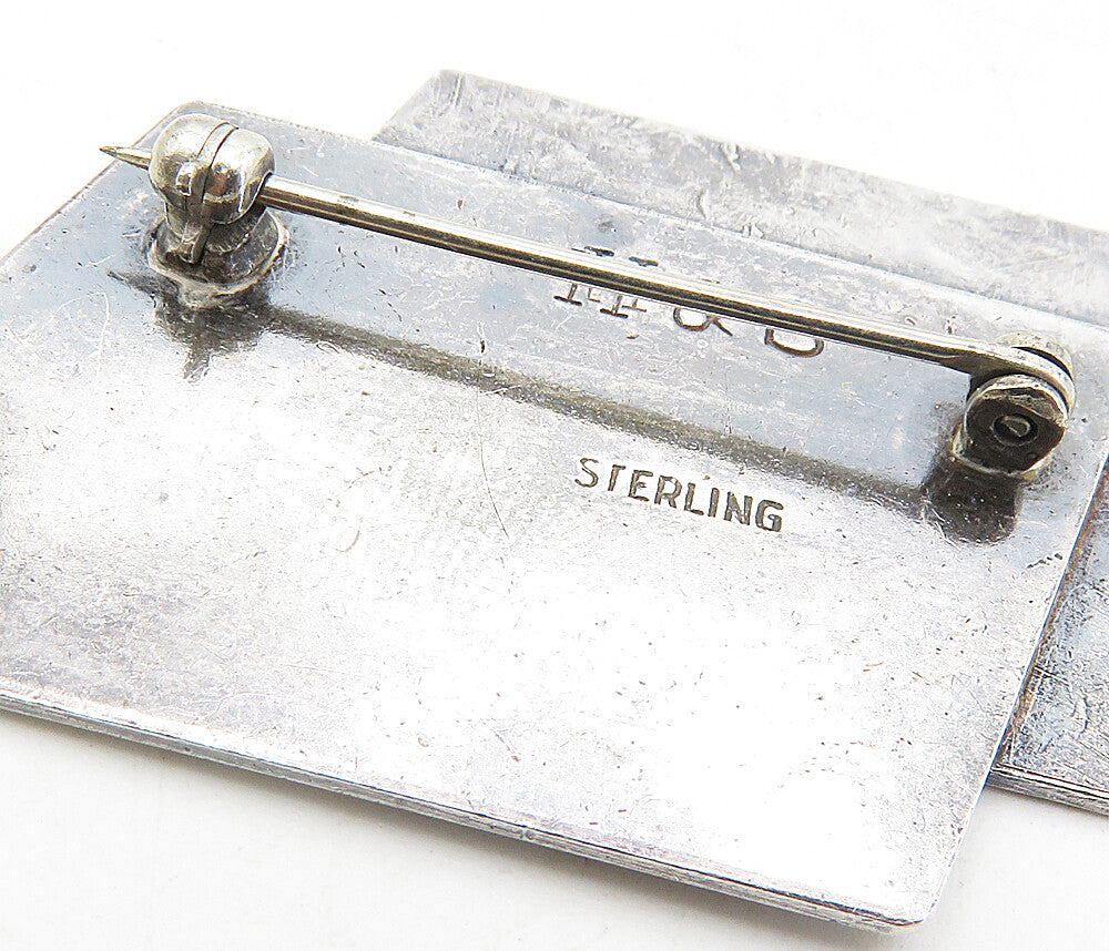 H&S 925 Sterling Silver Vintage Dark Tone Hammered Square Brooch Pin BP3313