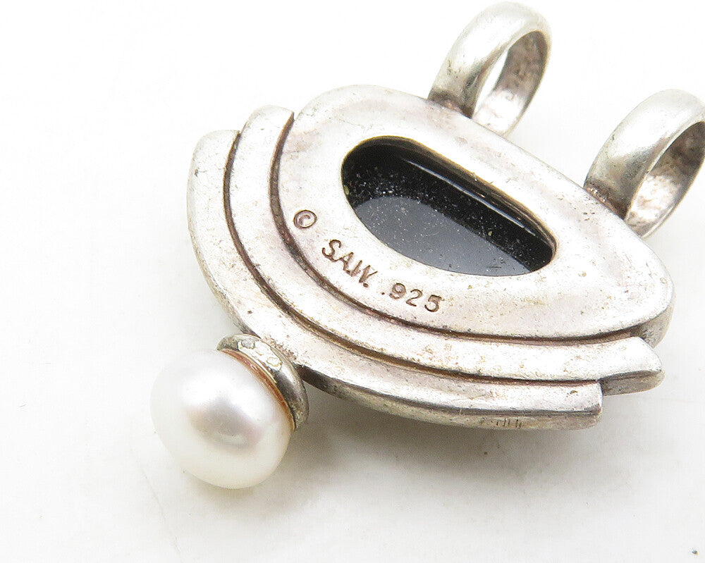DESIGNER 925 Silver Vintage Petite Pearl & Druzy Stone Pendant PT14182
