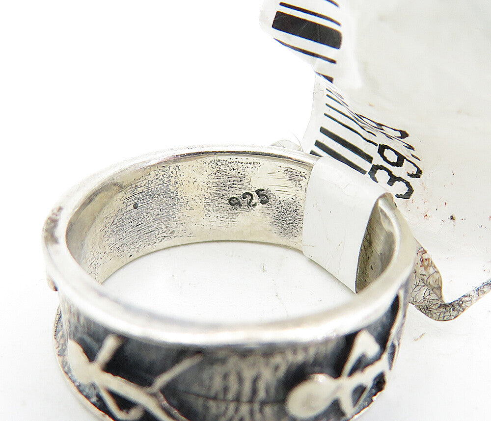 925 Sterling Silver Vintage Oxidized Stick Figure Band Ring Sz 4.5 RG4574