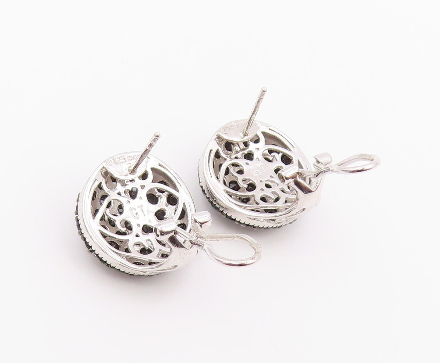 925 Sterling Silver Vintage Earrings Classic Black Spinel Cluster Dome EG14444
