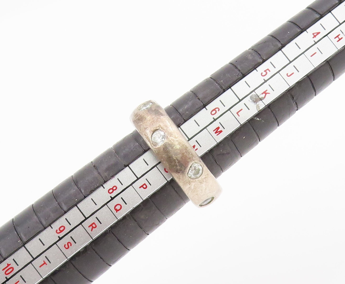 925 Sterling Silver Vintage Ring Round CZ Inset Classic Wide Band Sz 7 RG34188