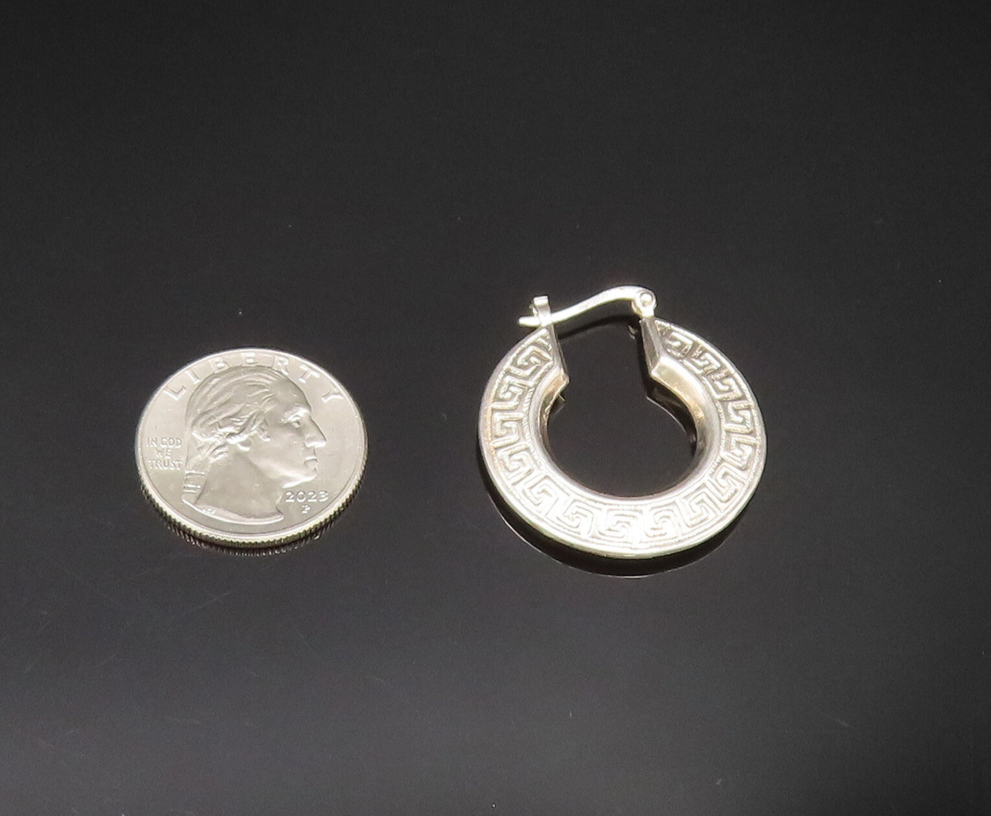 925 Sterling Silver Vintage Engraved Spiral Maze Hoop Earrings EG11779