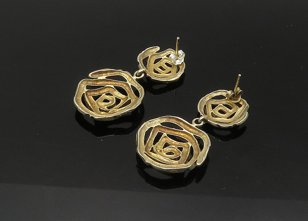 925 Sterling Silver Vintage Rose Flowers Motif Dangle Earrings EG10808