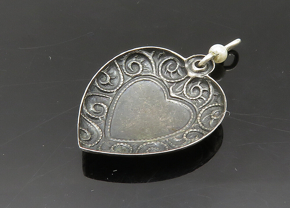 925 Sterling Silver Vintage Petite Pearl Swirl Love Heart Pendant PT16473