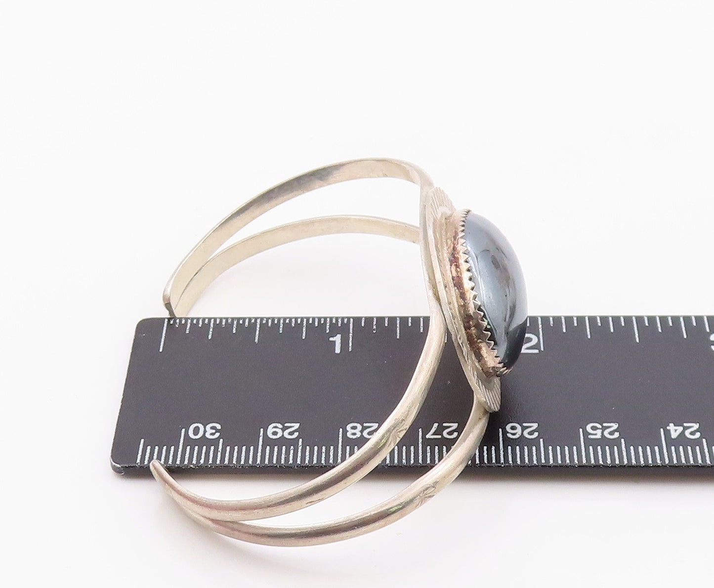 925 Sterling Silver Vintage Bracelet NAVAJO STANLEY BAIN Hematite Cuff BT12099
