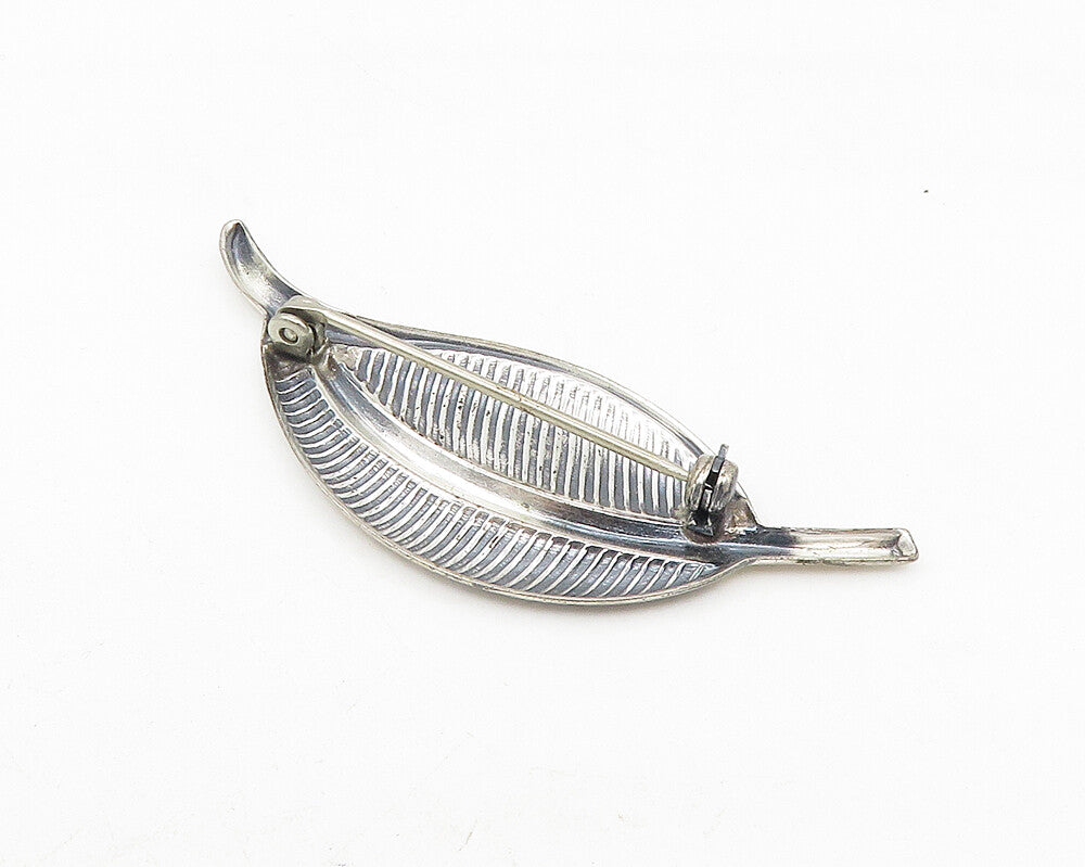 925 Sterling Silver Vintage Shiny Etched Floral Leaf Brooch Pin BP4209
