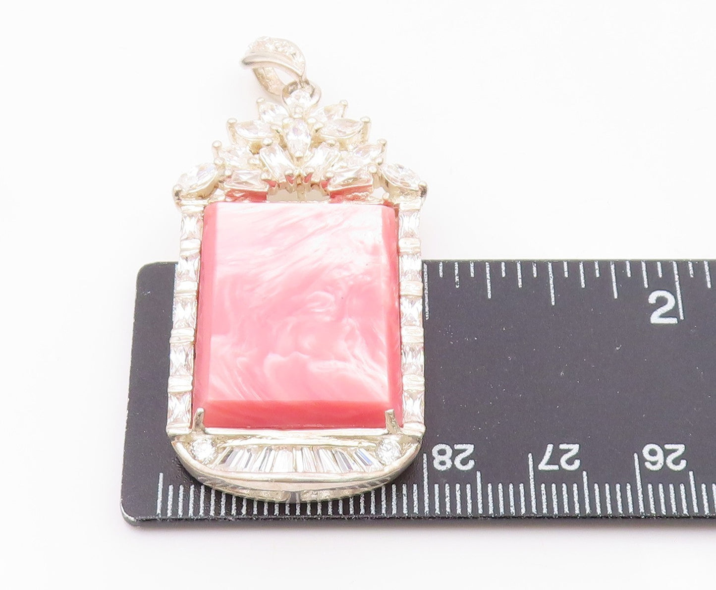 925 Sterling Silver Pink Mother Of Pearl & Cubic Zirconia Pendant PT14543