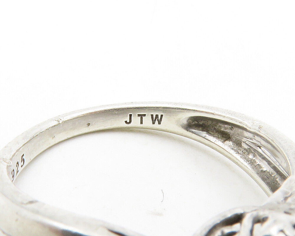 925 Sterling Silver Vintage Genuine Diamonds Love Heart Band Ring Sz 7 RG13376