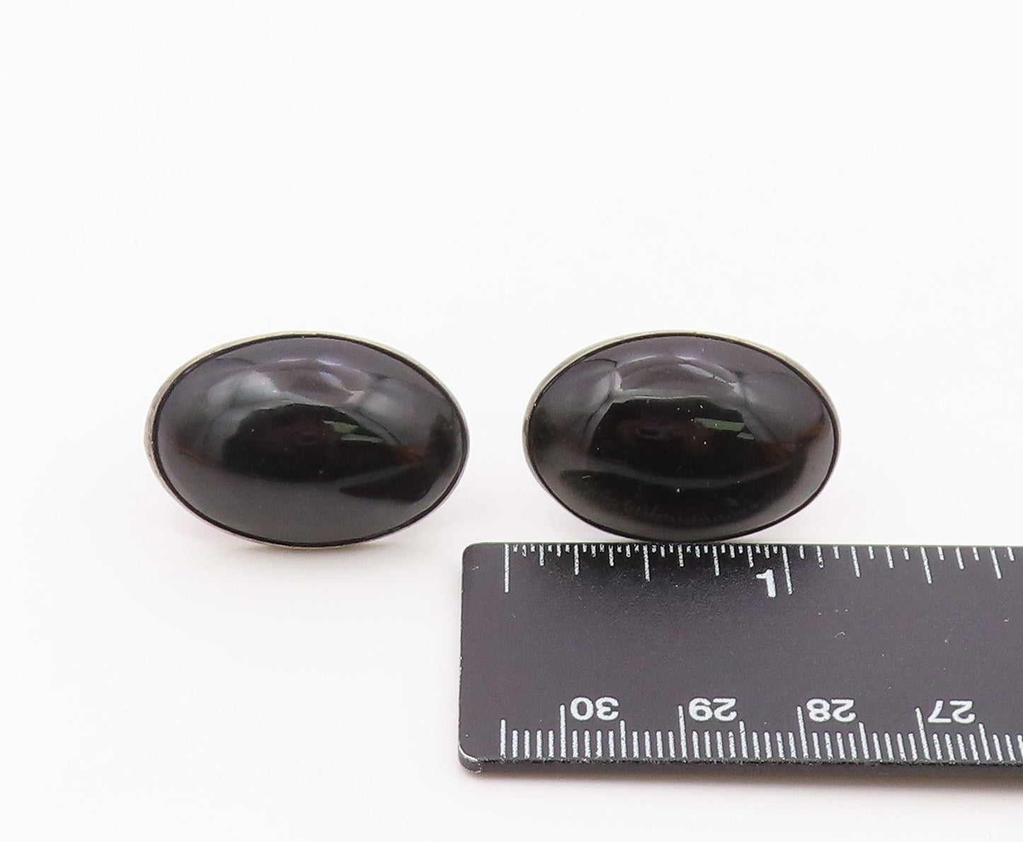 MEXICO 925 Silver Vintage Cabochon Cut Black Onyx Oval Cuff Links TR1833