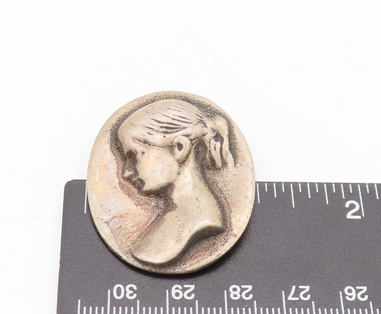 925 Sterling Silver Vintage Antique Carved Girl Solid Oval Brooch Pin BP10442