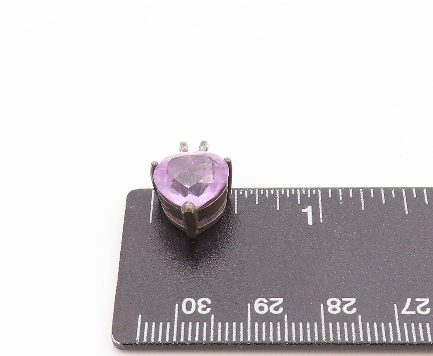 925 Sterling Silver Vintage Pendant Faceted Amethyst Love Heart Charm PT24957