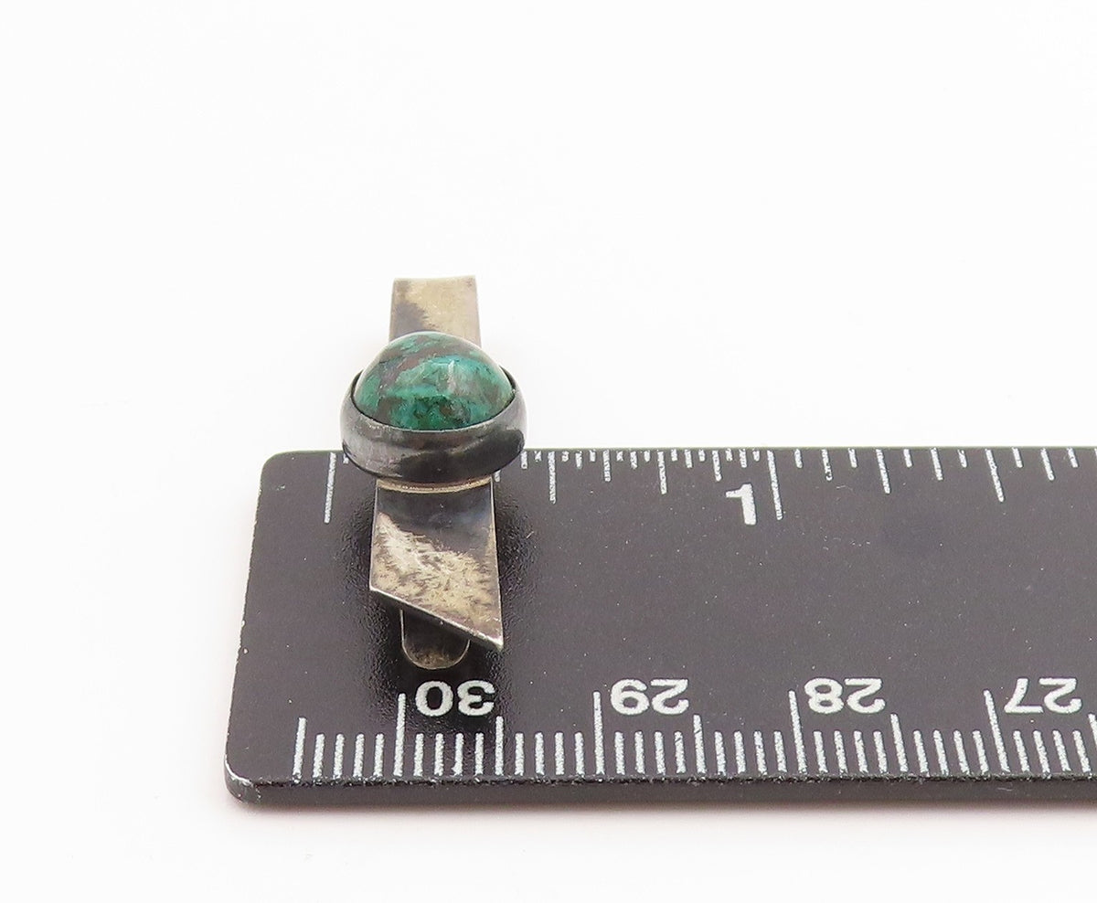 925 Sterling Silver Vintage Tie Clip ISRAEL Round Cabochon Malachite Pin TR4026