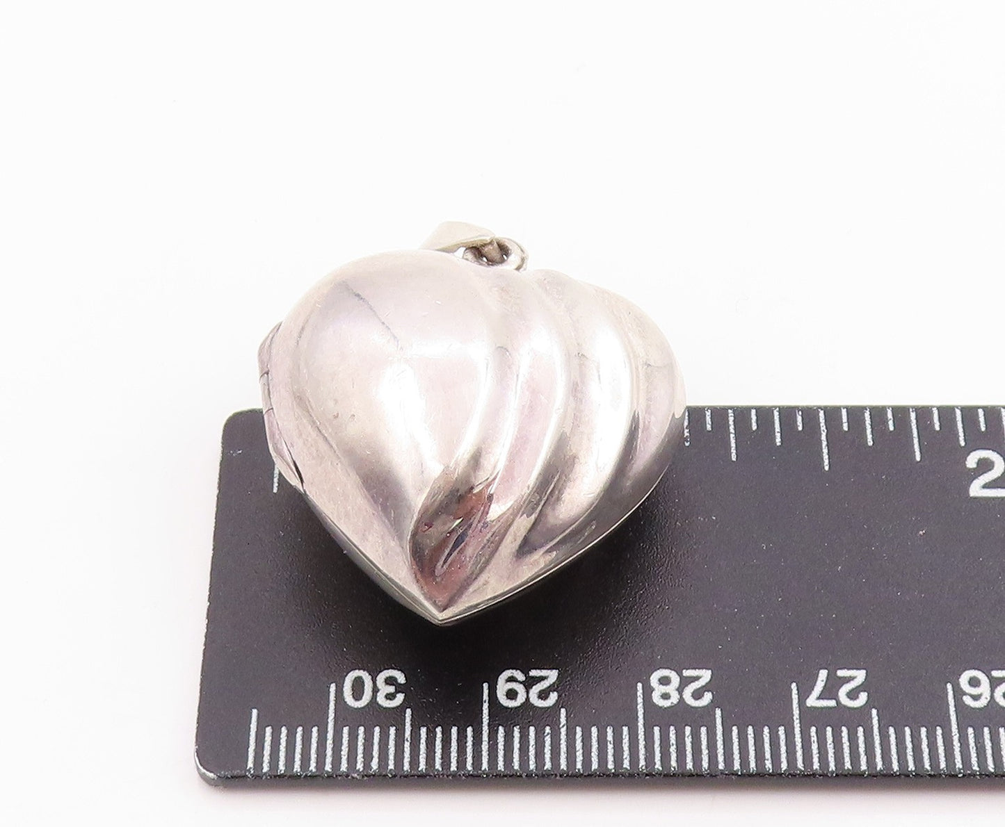 925 Sterling Silver Vintage Pendant Modernist Ribbed Love Heart OPENS PT26129