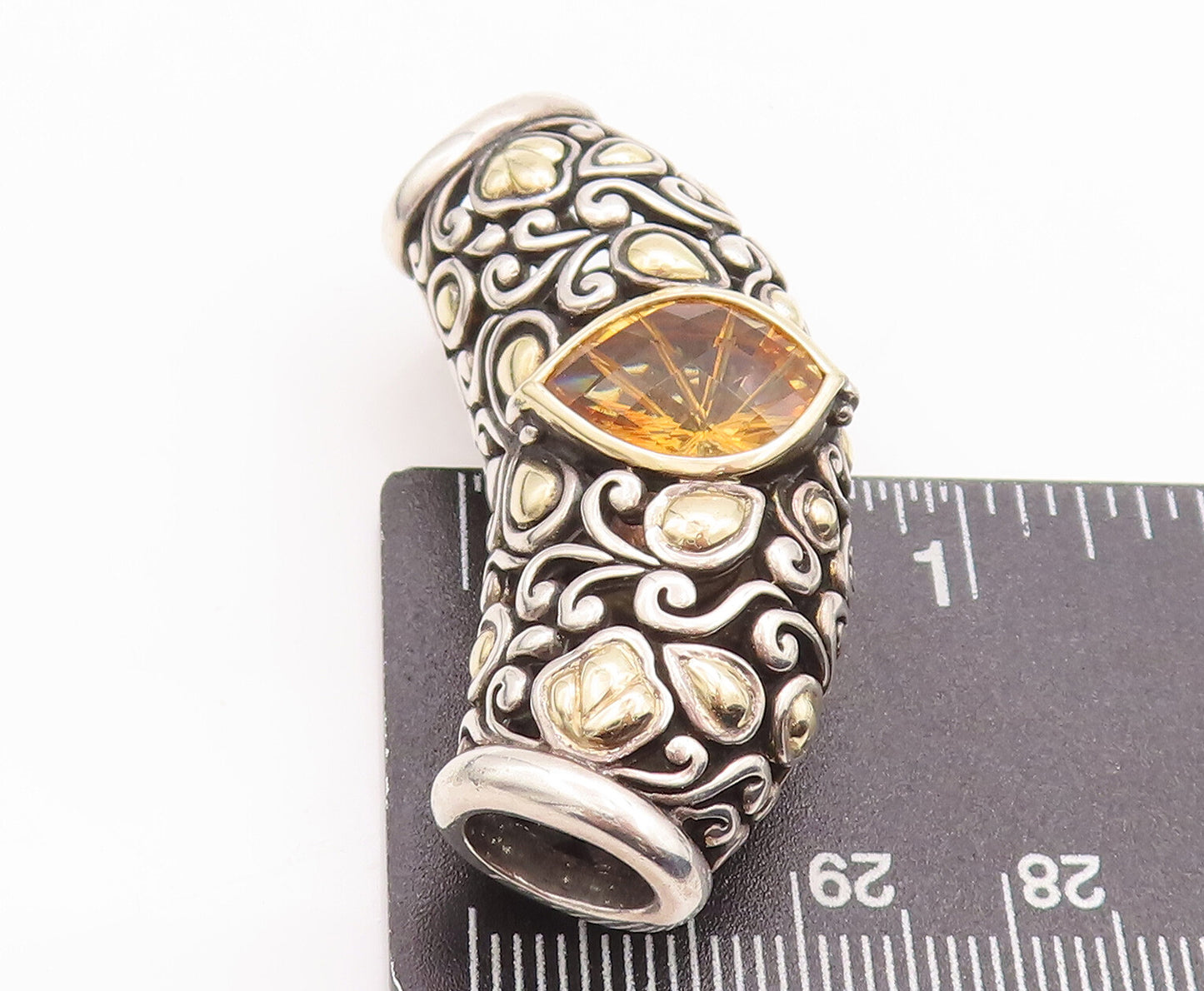 18k Gold 925 Sterling Silver Vintage Pendant JOHN HARDY Floral Citrine PT23253
