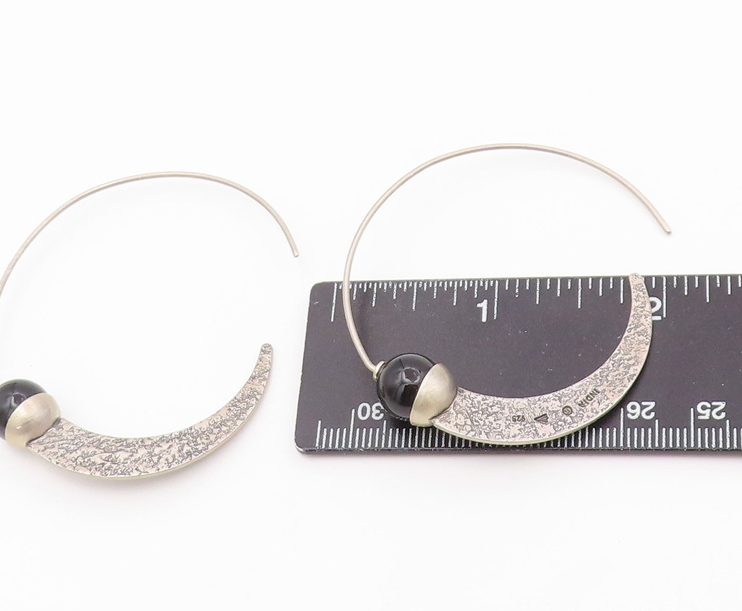 925 Sterling Silver Vintage Earrings SILPADA Black Chalcedony Moon Arch EG14511