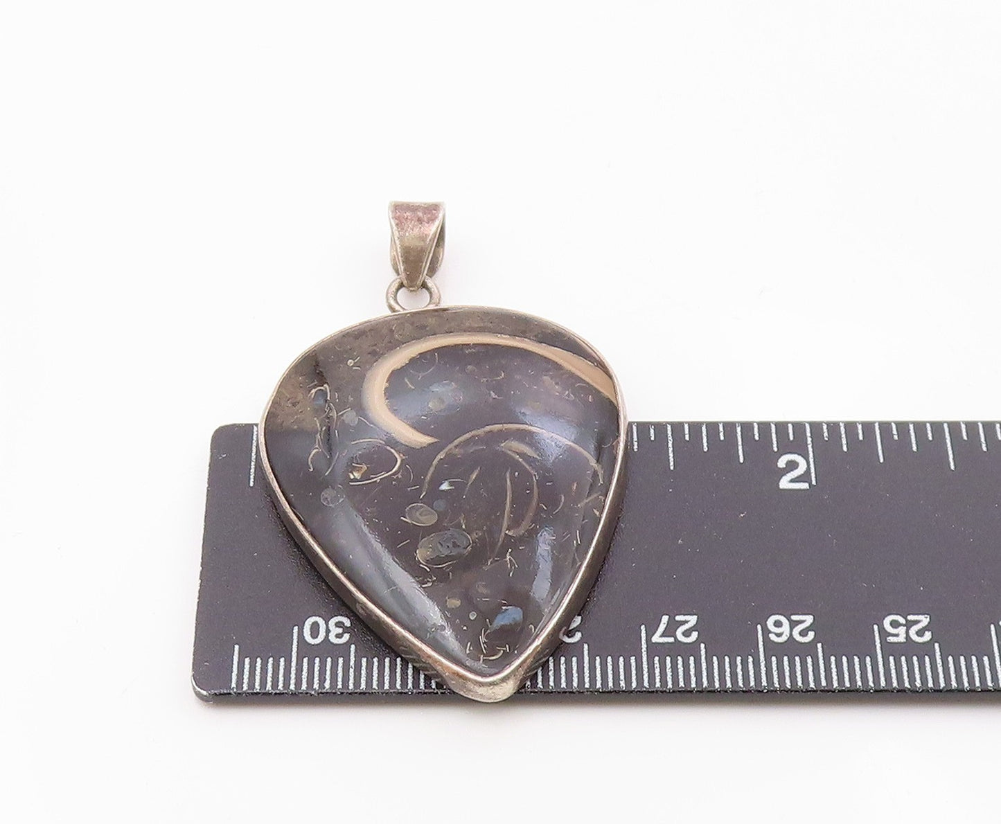 925 Sterling Silver Vintage Smooth Black Jasper Tear Drop Pendant PT15573