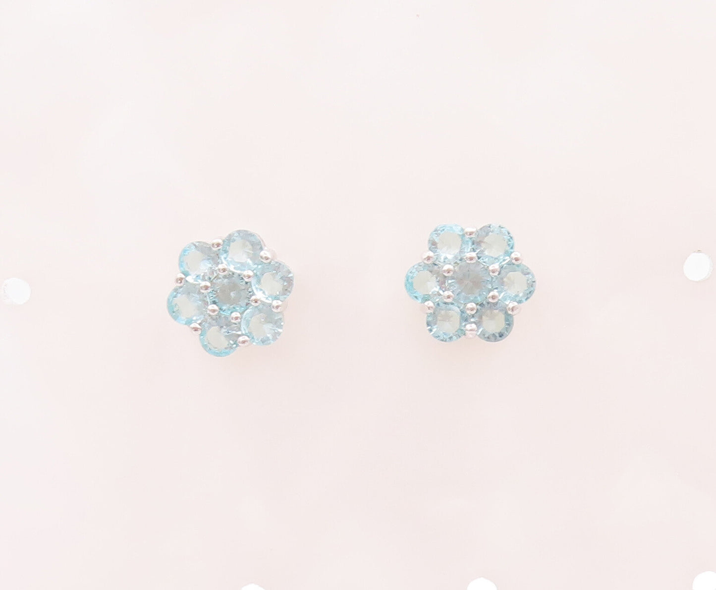 925 Sterling Silver Vintage Earrings Round Blue CZ Beaded Flower EG12999
