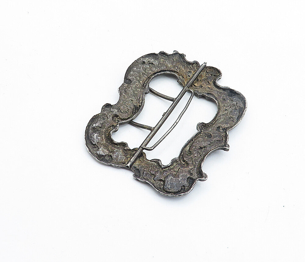 925 Sterling Silver Vintage Antique Oxidized Floral Swirl Belt Buckle TR1192