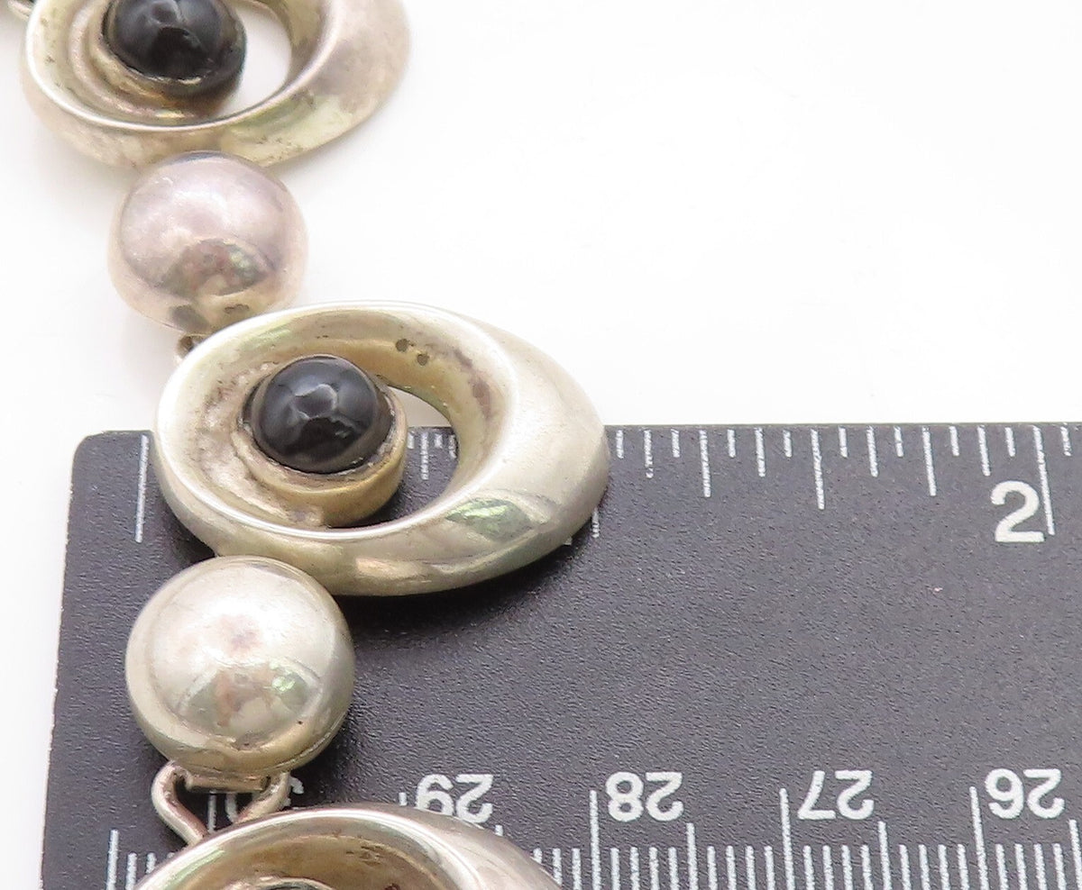 MEXICO 925 Sterling Silver Vintage Black Gemstone Hinge Chain Necklace NE2217