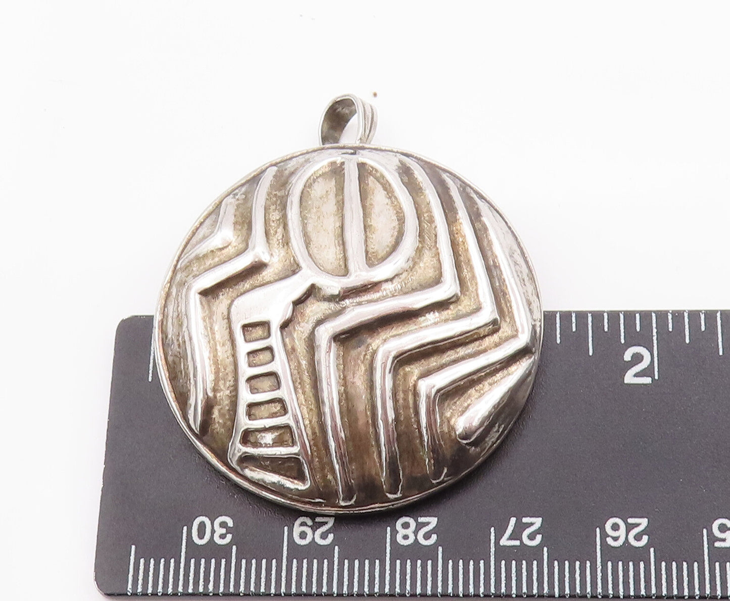 925 Sterling Silver Vintage Pendant Circular Domed Greek Design Carved PT23028